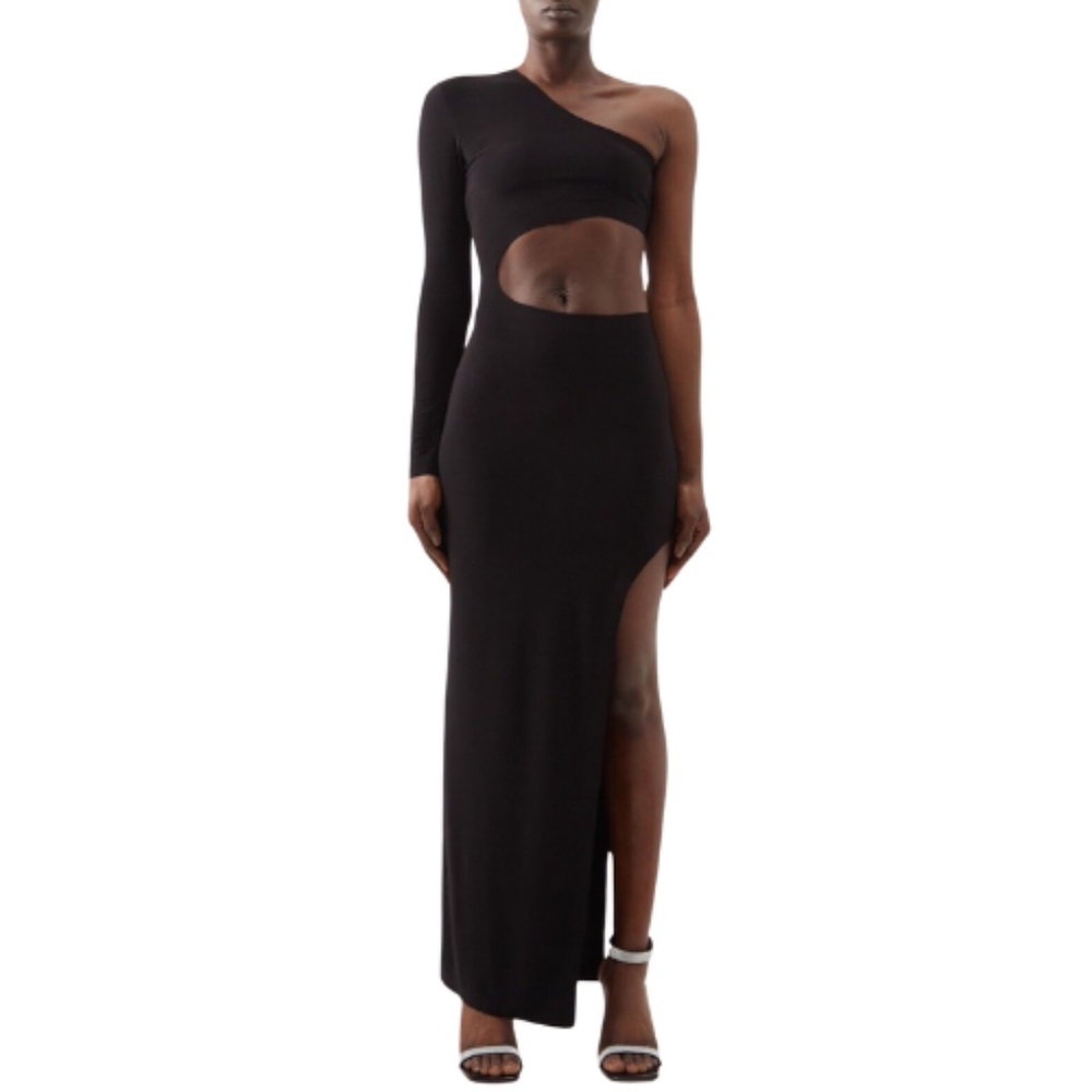 NORMA KAMALI NWT Black Shane Waist-Cutout Stretch Jersey Gown Dress Size 10